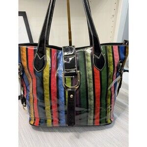 Y2K Patent Leather Large Tote W/handles Multicolor Patchwork strips Boho Style